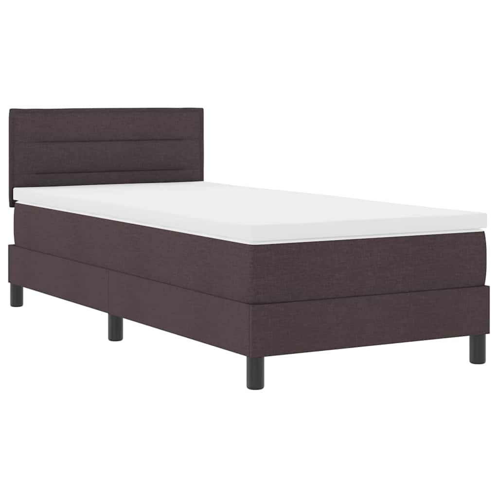 Boxrugós ágy matracmal leddel Sötét Barna 90 x 200 cm szövet