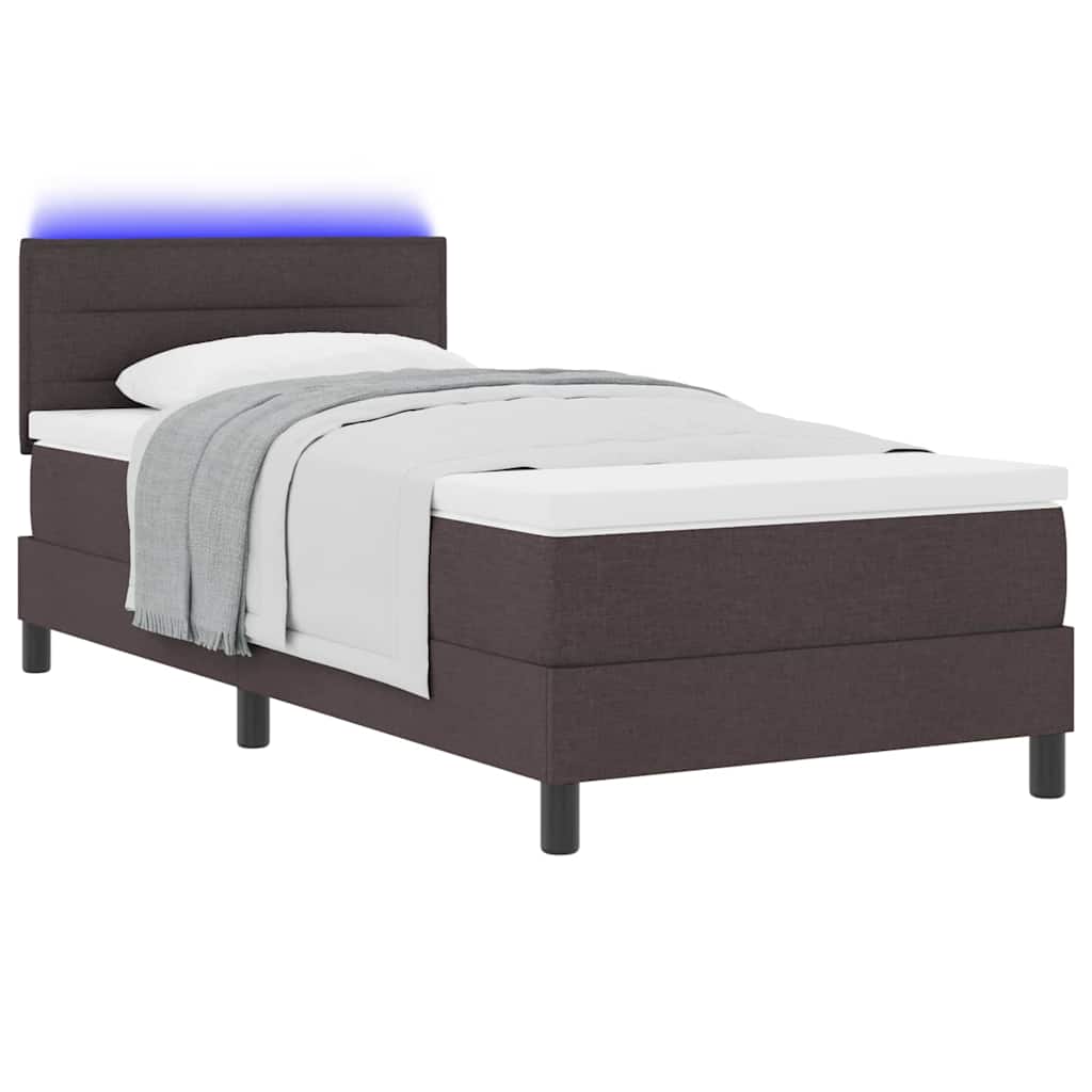 Boxrugós ágy matracmal leddel Sötét Barna 90 x 200 cm szövet