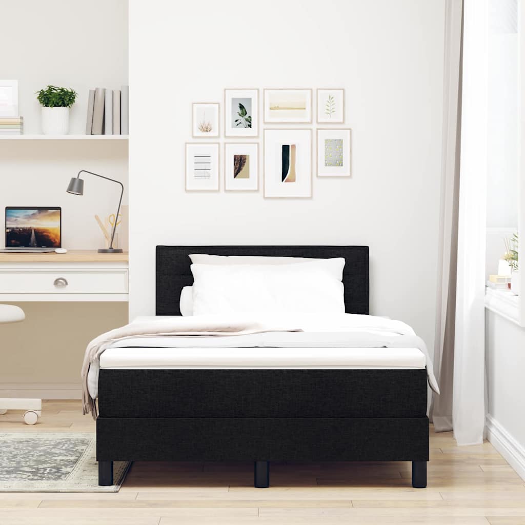 Boxrugós ágy matracmal leddel Fekete 120 x 190 cm szövet