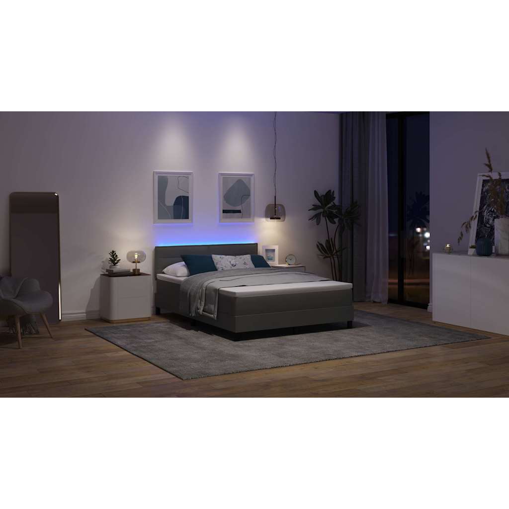 Boxrugós ágy matracmal leddel Sötétszürke 140 x 190 cm szövet