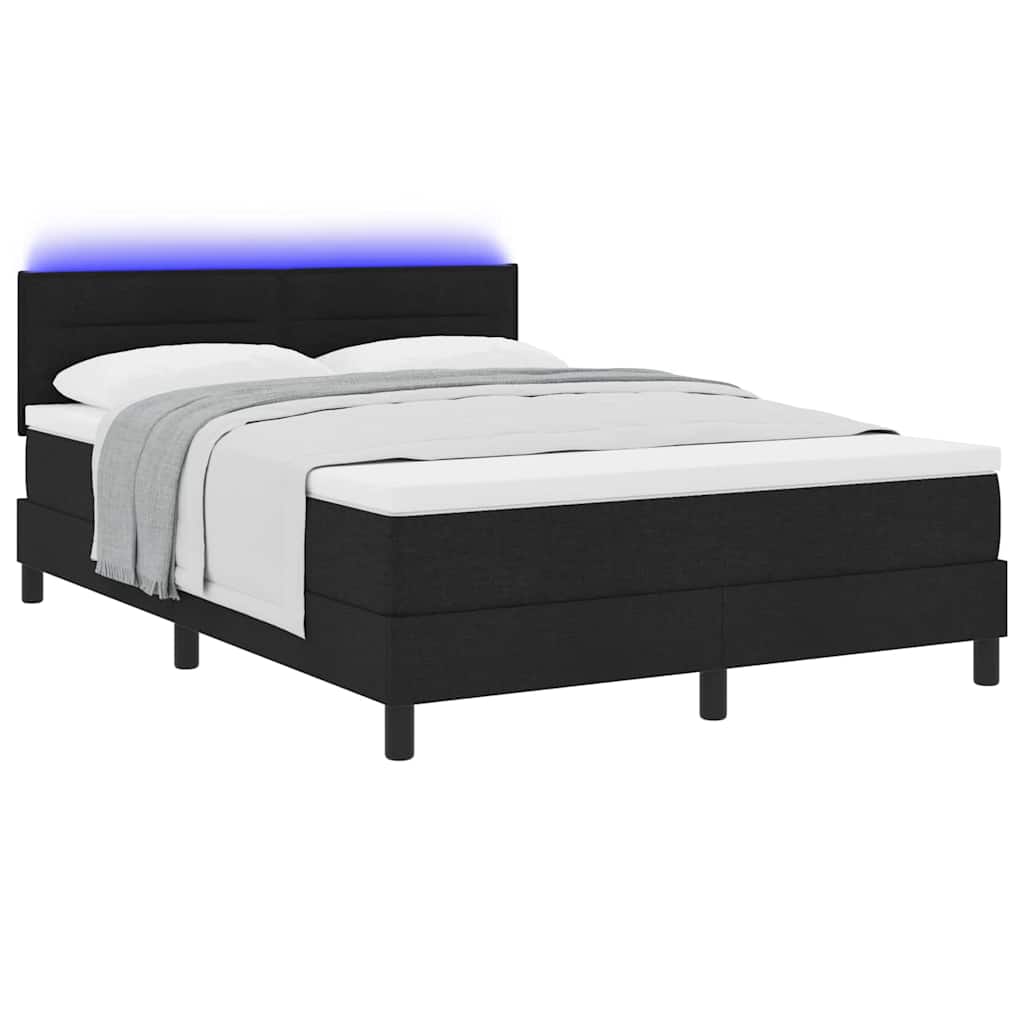 Boxrugós ágy matracmal leddel Fekete 140 x 190 cm szövet