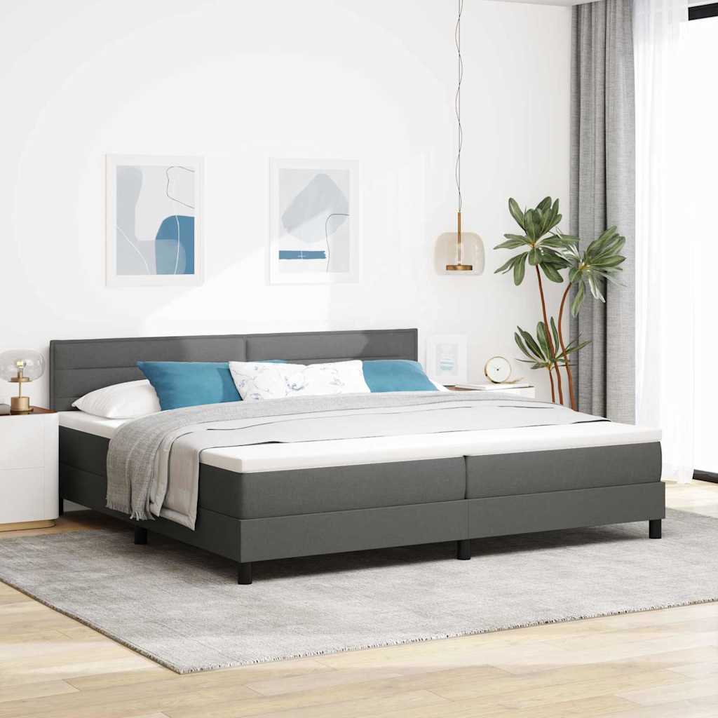 Boxrugós ágy matracmal leddel Sötétszürke 200 x 200 cm szövet
