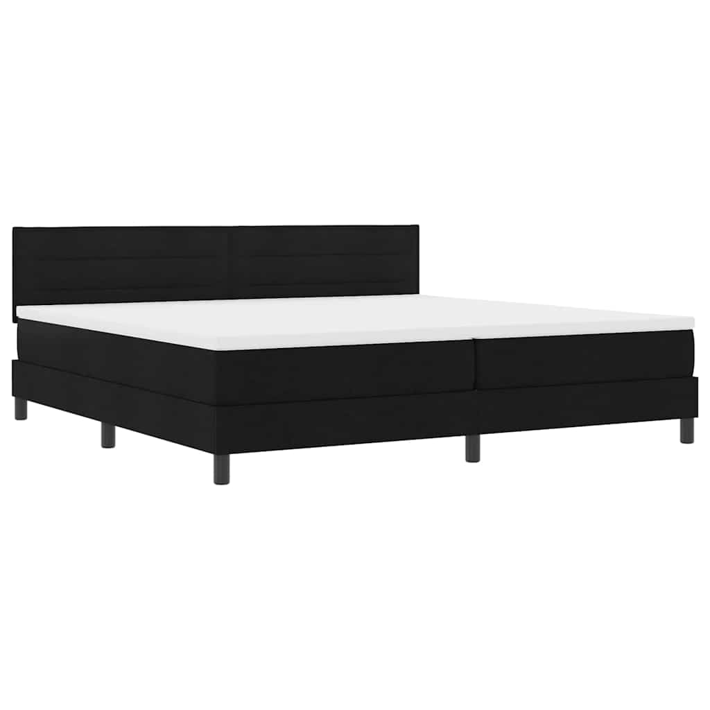 Boxrugós ágy matracmal leddel Fekete 200 x 200 cm szövet