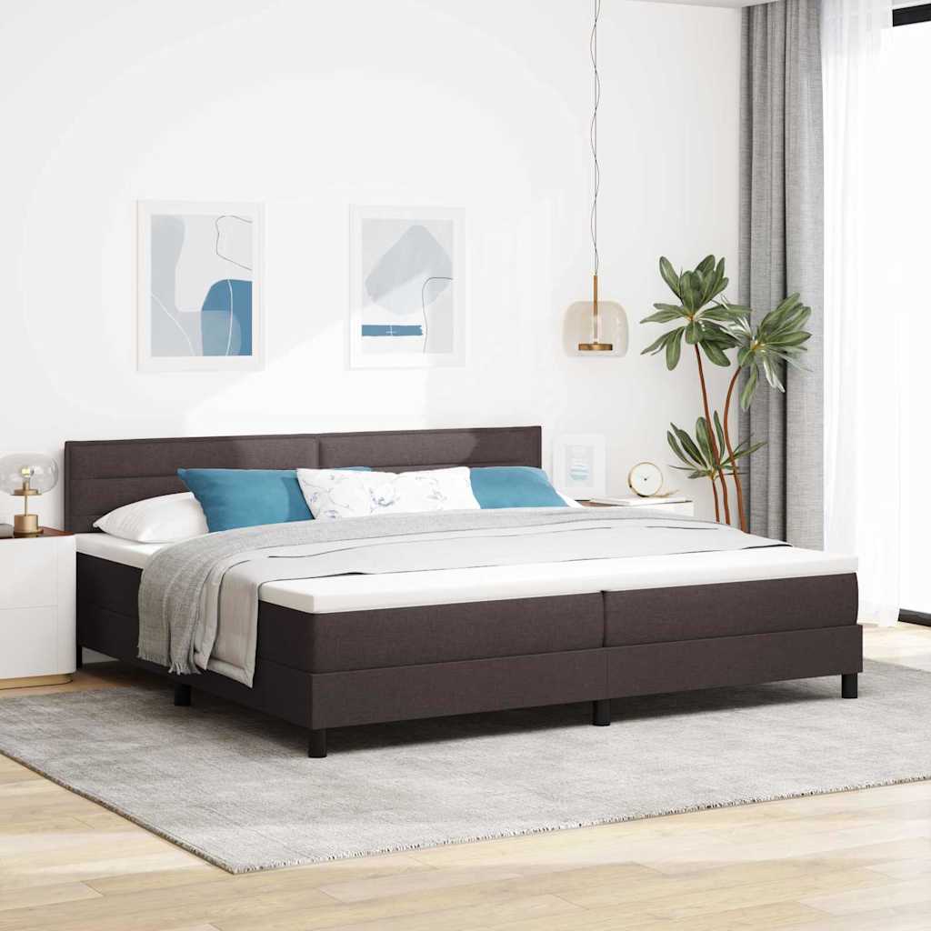 Boxrugós ágy matracmal leddel Sötét Barna 200 x 200 cm szövet