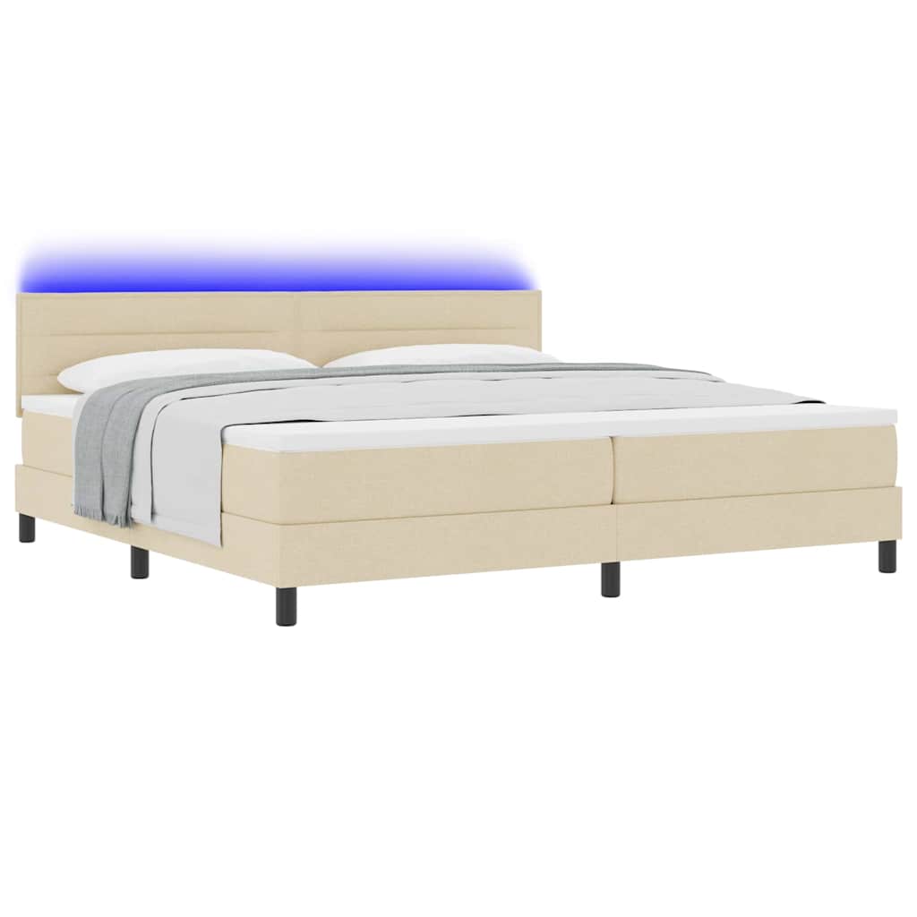 Boxrugós ágy matracmal leddel Krém 200 x 200 cm szövet