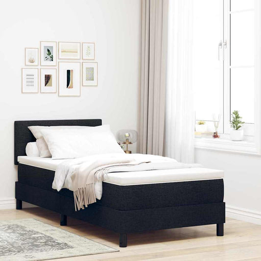 Boxrugós ágy matracmal leddel Fekete 80 x 200 cm szövet