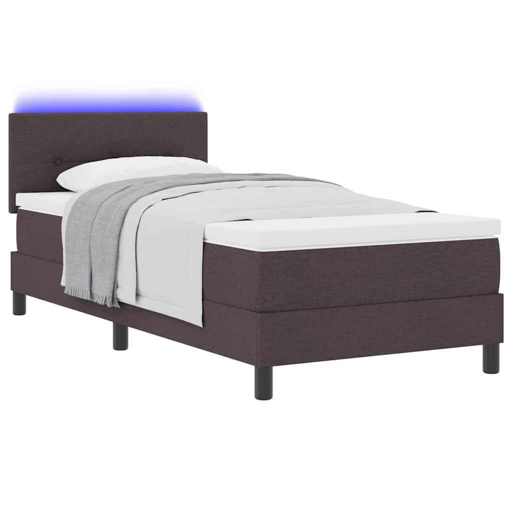 Boxrugós ágy LED szalagokkal Sötét Barna 90 x 190 cm szövet