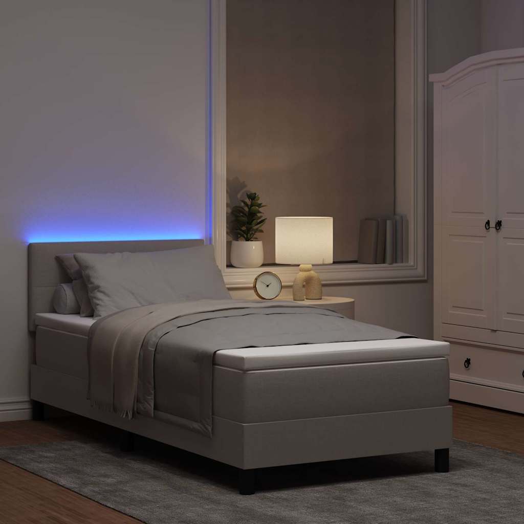 Boxrugós ágy LED szalagokkal Tópszínű 90 x 190 cm szövet