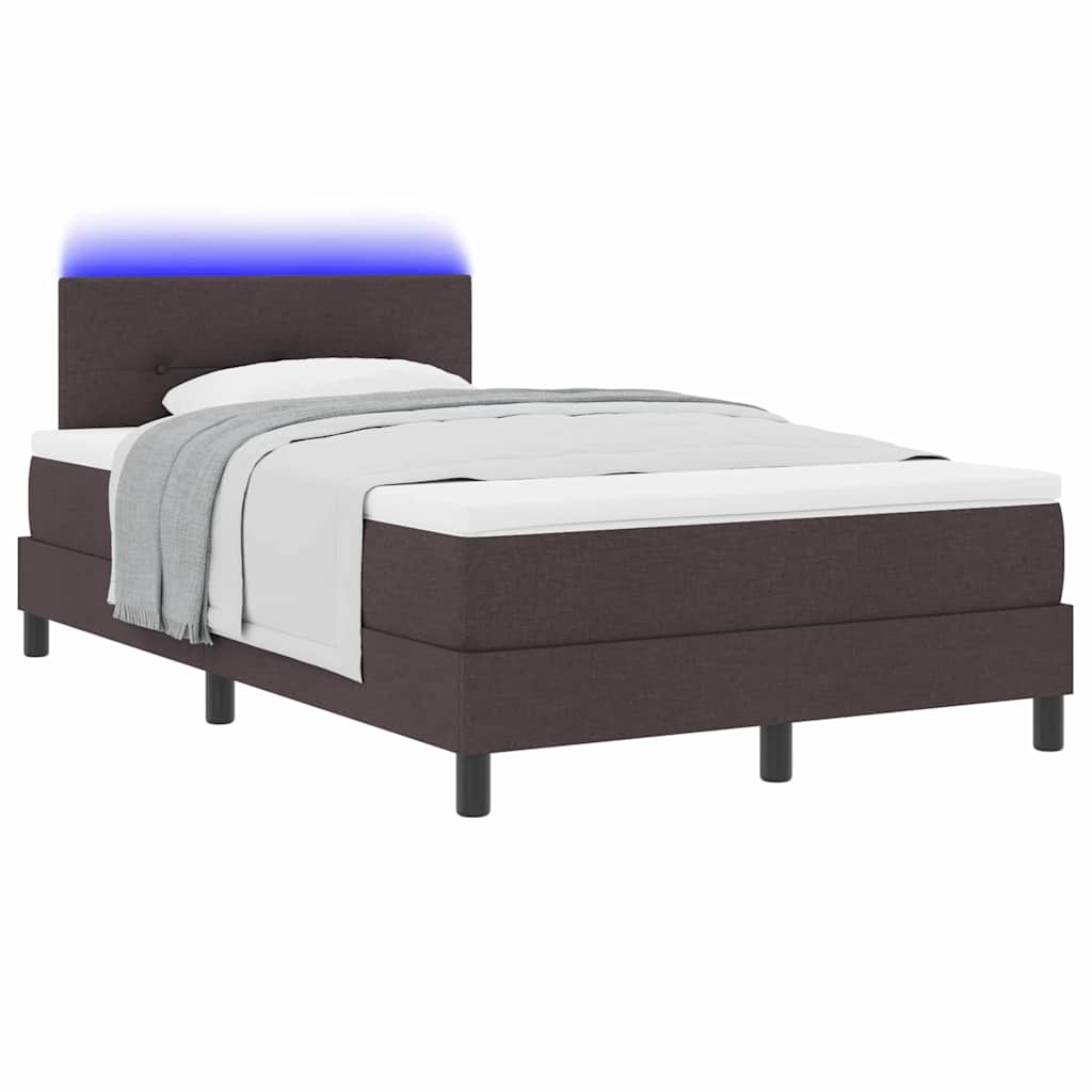Boxrugós ágy LED szalagokkal Sötét Barna 120 x 190 cm szövet