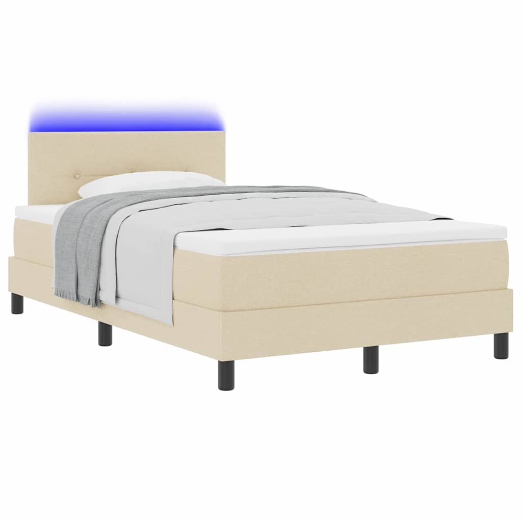 Boxrugós ágy LED szalagokkal Krém 120 x 190 cm szövet