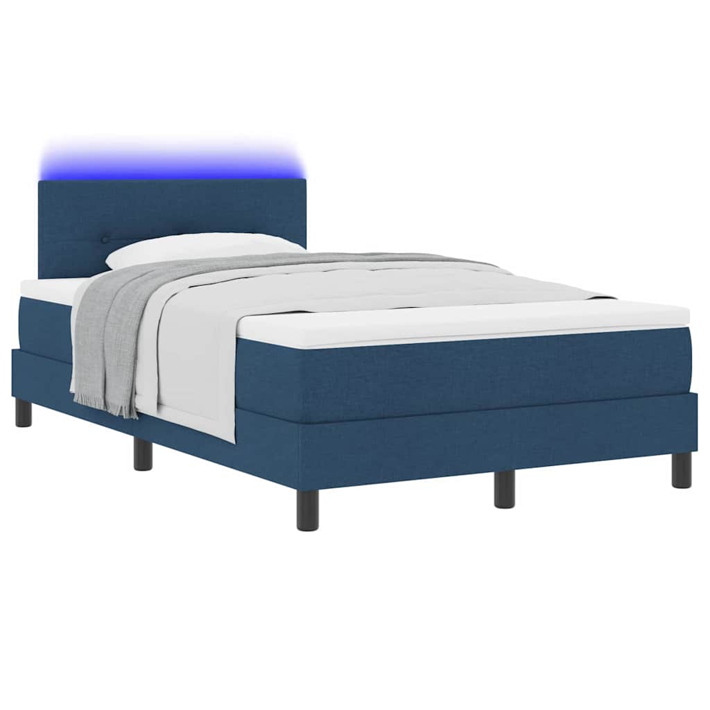 Boxrugós ágy LED szalagokkal Kék 120 x 190 cm szövet