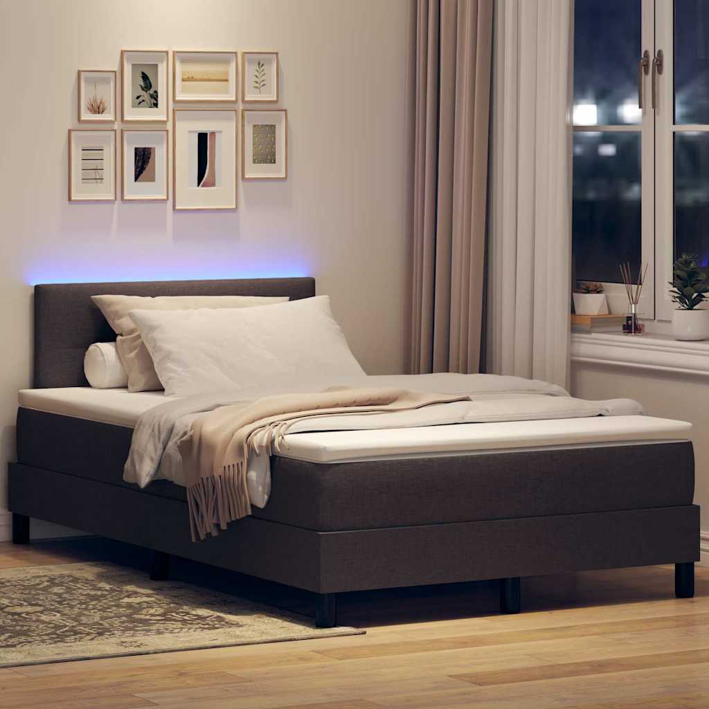 Boxrugós ágy LED szalagokkal Sötét Barna 120 x 200 cm szövet