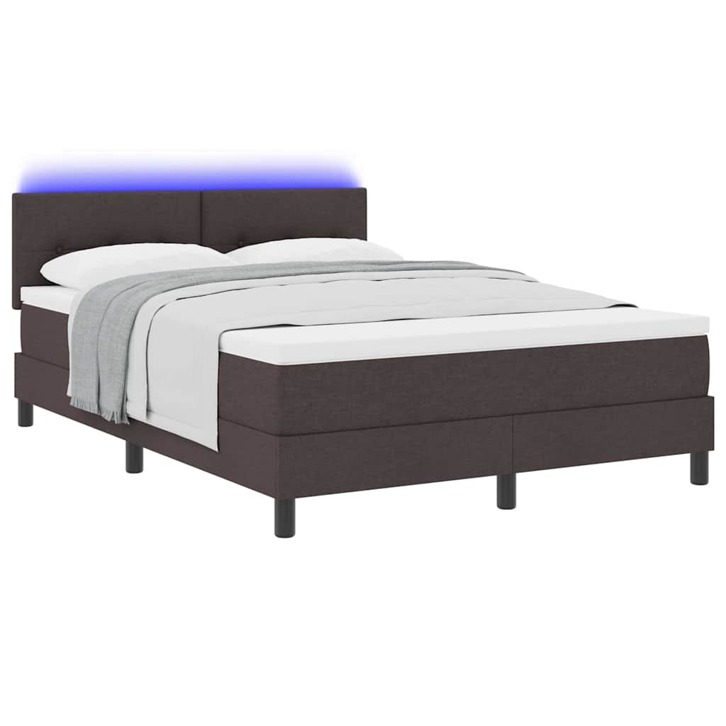 Boxrugós ágy LED szalagokkal Sötét Barna 140 x 200 cm szövet