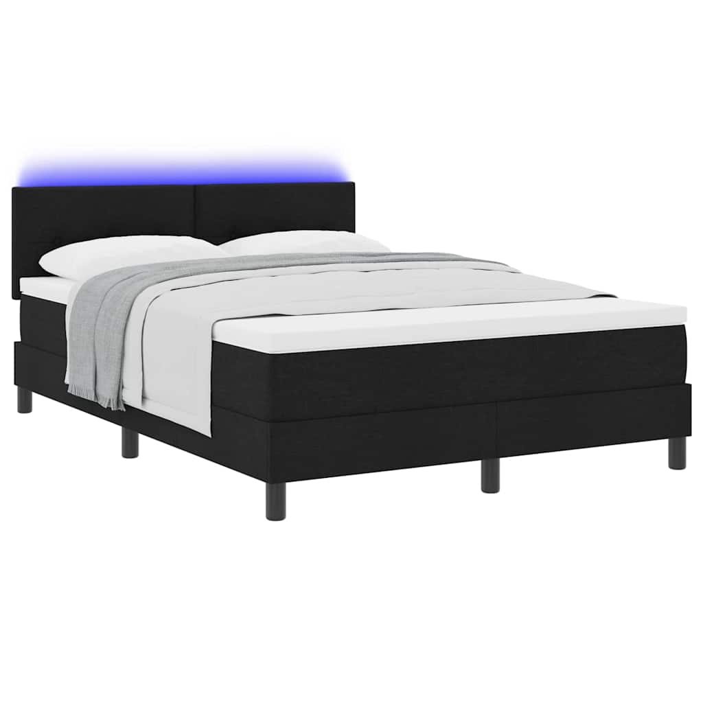 Boxrugós ágy LED szalagokkal Fekete 160 x 200 cm szövet