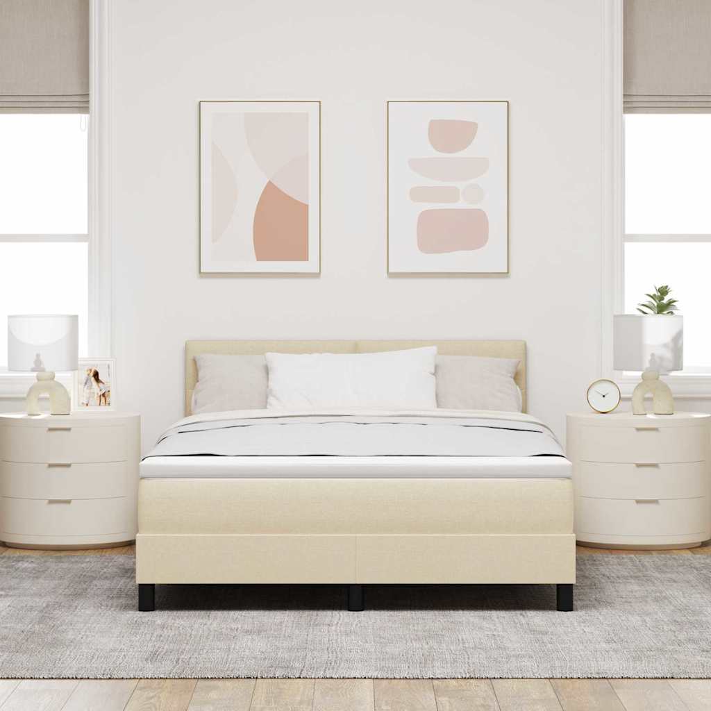 Boxrugós ágy LED szalagokkal Krém 160 x 200 cm szövet