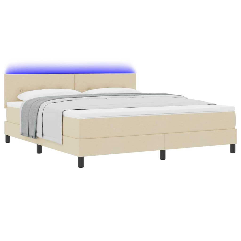 Boxrugós ágy LED szalagokkal Krém 180 x 200 cm szövet