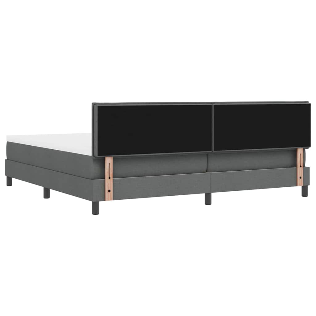 Boxrugós ágy LED szalagokkal Sötétszürke 200 x 200 cm szövet