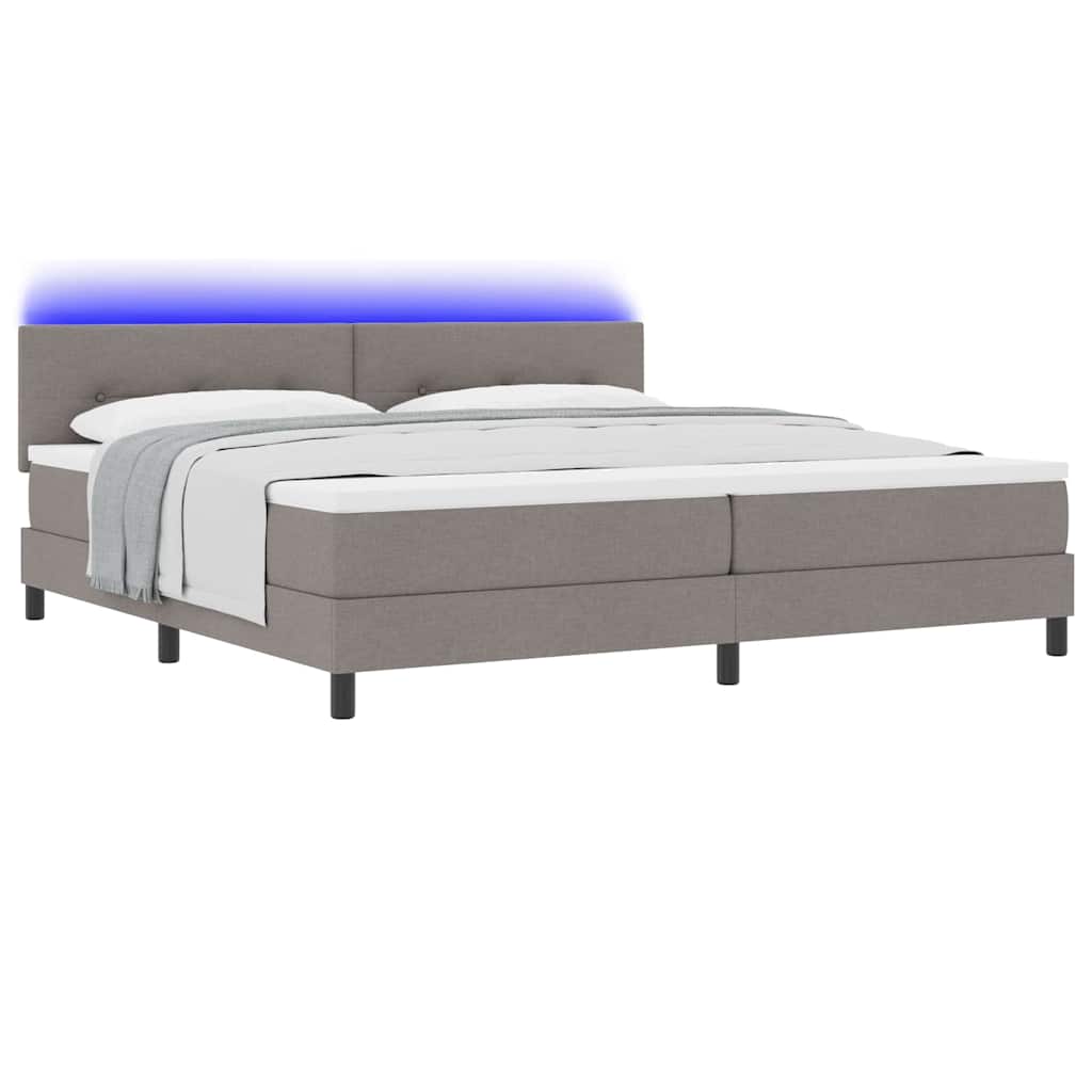 Boxrugós ágy LED szalagokkal Tópszínű 200 x 200 cm szövet