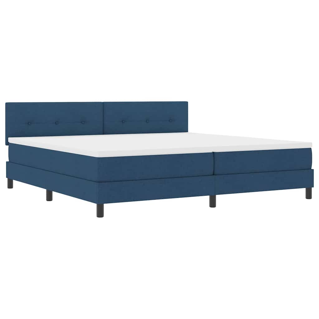 Boxrugós ágy LED szalagokkal Kék 200 x 200 cm szövet