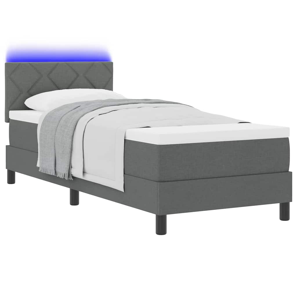 Boxrugós ágy matracmal leddel Sötétszürke 80 x 200 cm szövet