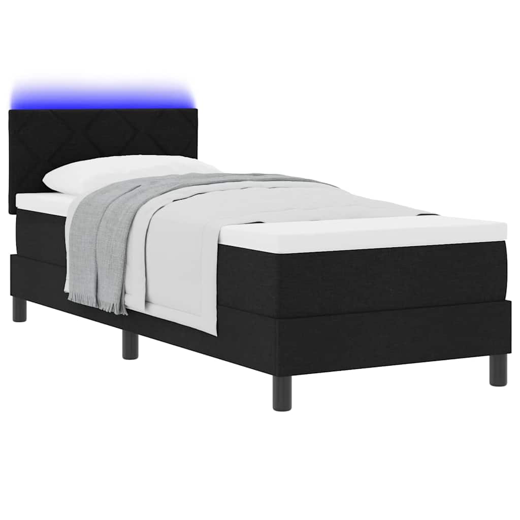 Boxrugós ágy matracmal leddel Fekete 80 x 200 cm szövet