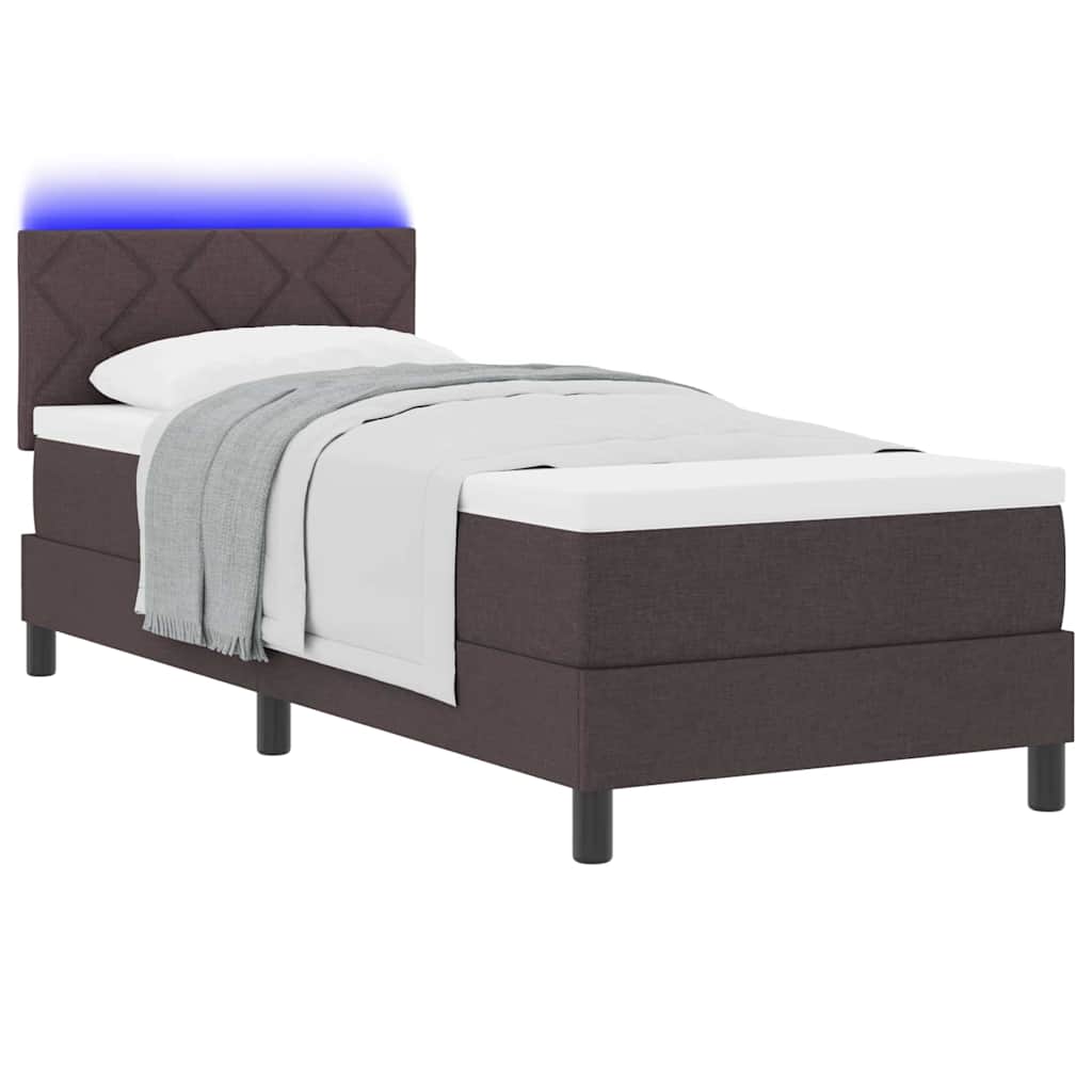 Boxrugós ágy LED szalagokkal Sötét Barna 80 x 200 cm szövet