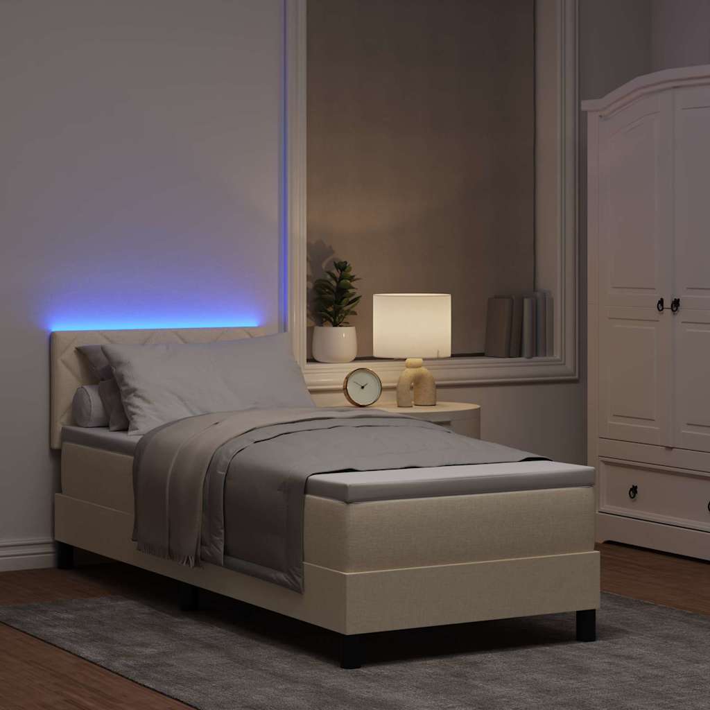 Boxrugós ágy LED szalagokkal Krém 80 x 200 cm szövet