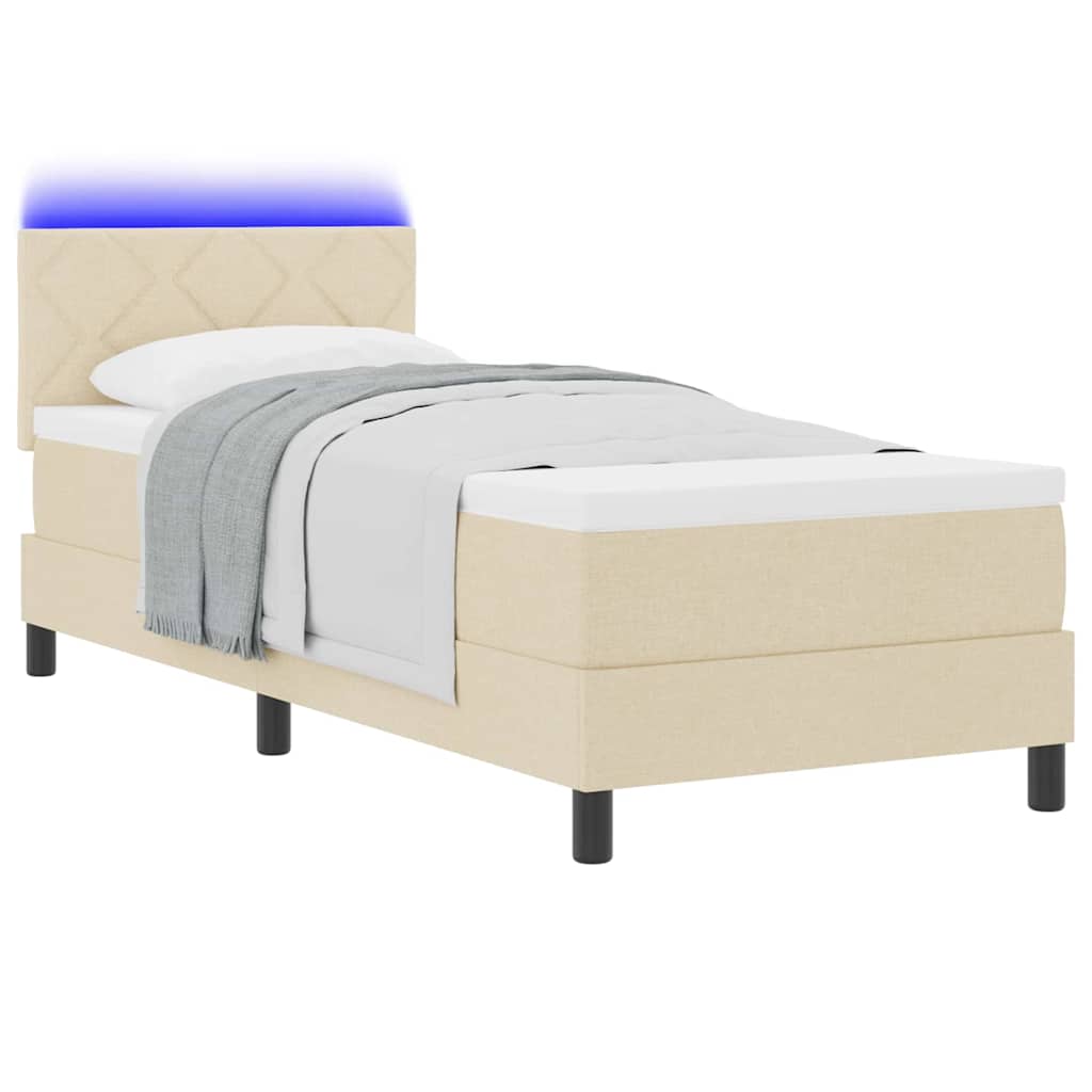 Boxrugós ágy LED szalagokkal Krém 80 x 200 cm szövet