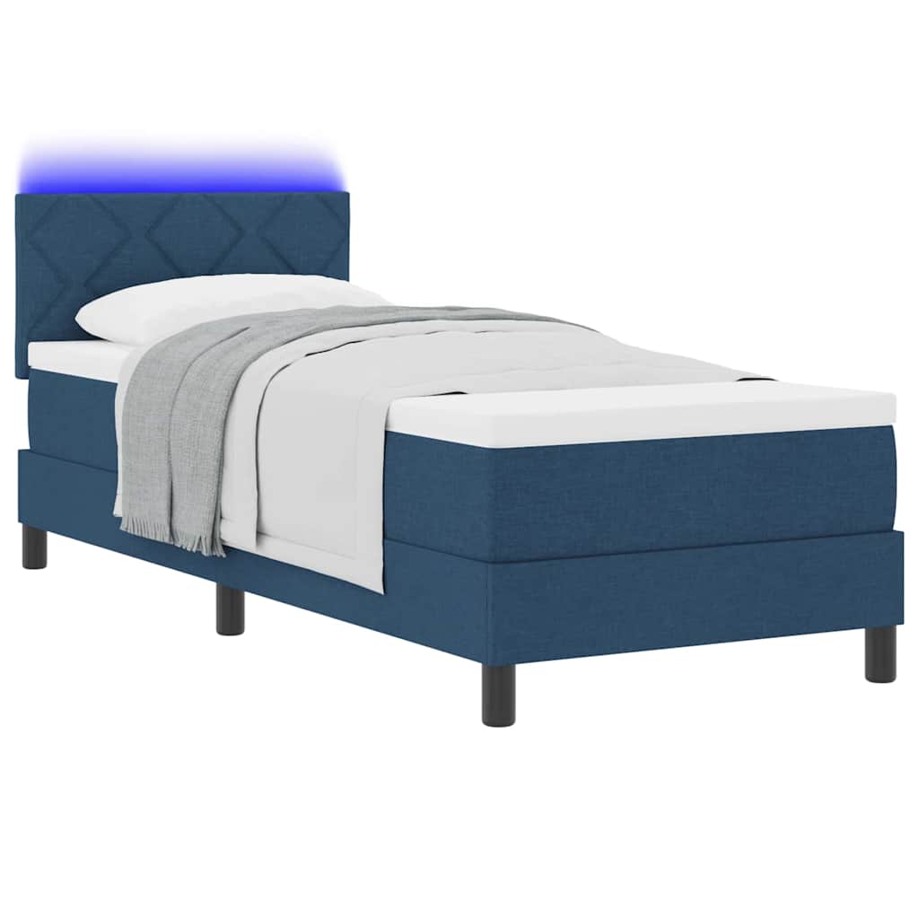 Boxrugós ágy LED szalagokkal fejtámlával Kék 80 x 200 cm szövet