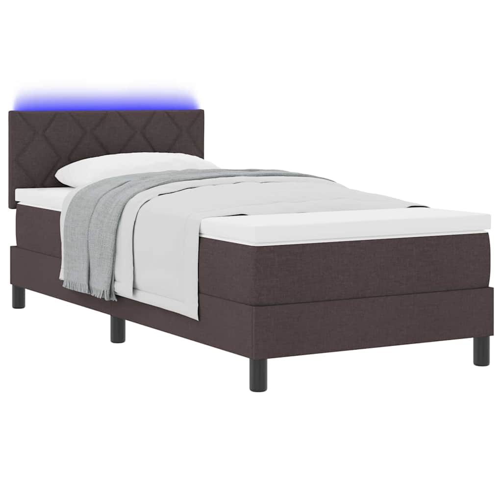 Boxrugós ágy párnával Sötét Barna 90 x 200 cm szövet