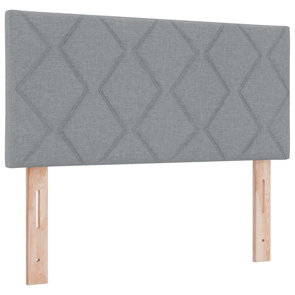 Boxrugós ágy LED szalagokkal Világosszürke 100 x 200 cm szövet