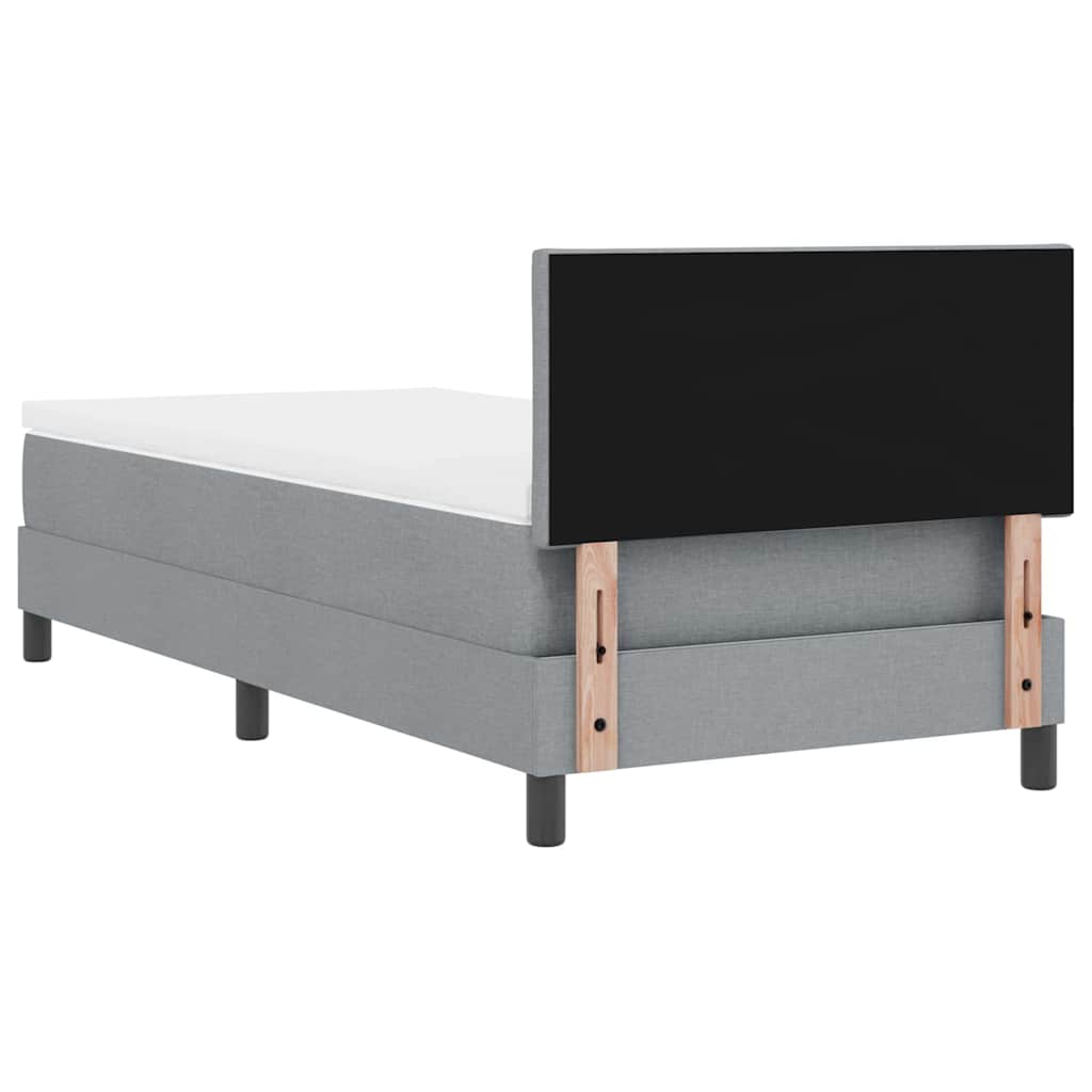 Boxrugós ágy LED szalagokkal Világosszürke 100 x 200 cm szövet