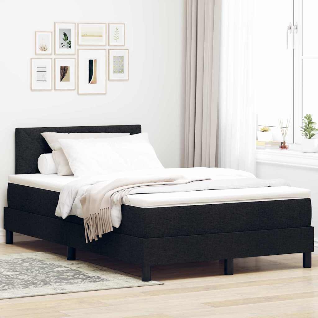 Boxrugós ágy LED szalagokkal Fekete 120 x 190 cm szövet