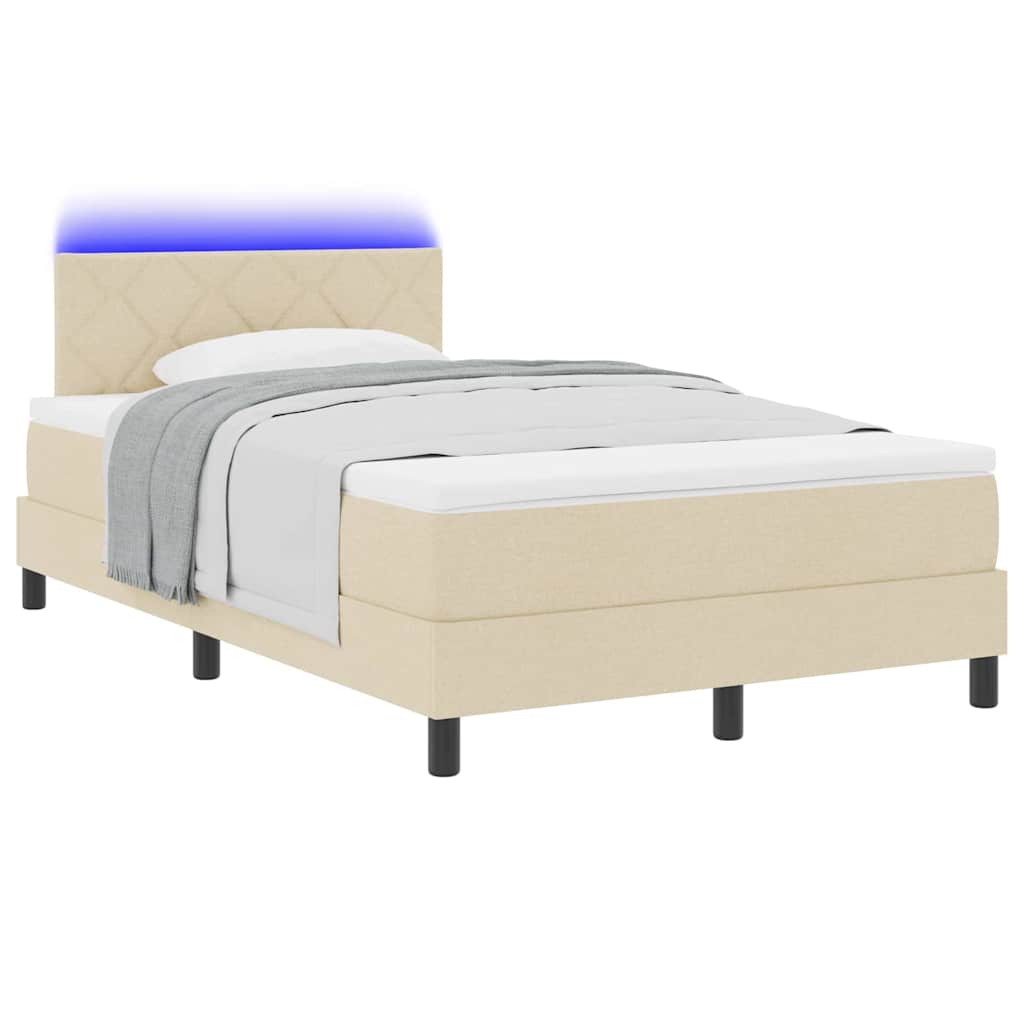 Boxrugós ágy LED szalagokkal Krém 120 x 190 cm szövet