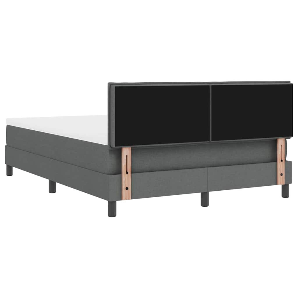 Boxrugós ágy LED szalagokkal Sötétszürke 140 x 190 cm szövet