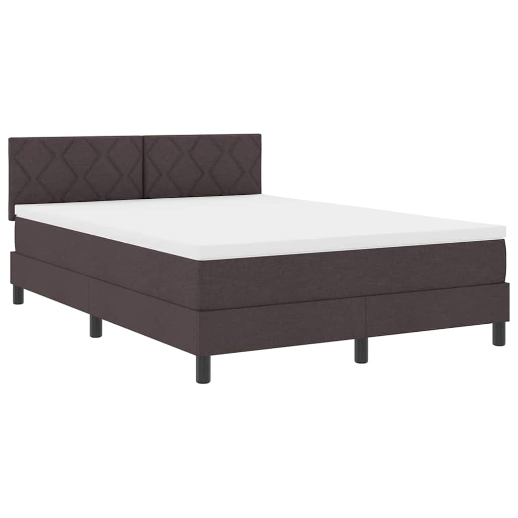 Boxrugós ágy LED szalagokkal Sötét Barna 140 x 190 cm szövet