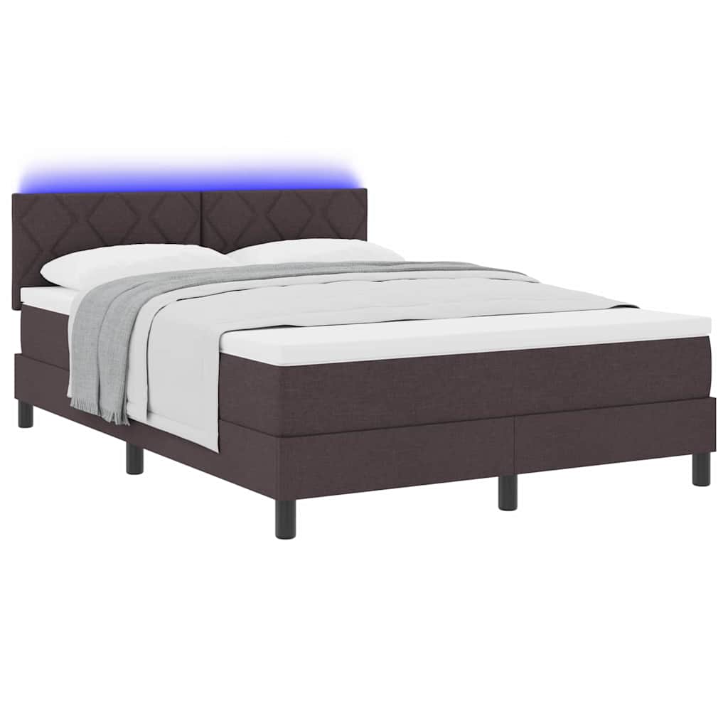 Boxrugós ágy LED szalagokkal Sötét Barna 140 x 190 cm szövet