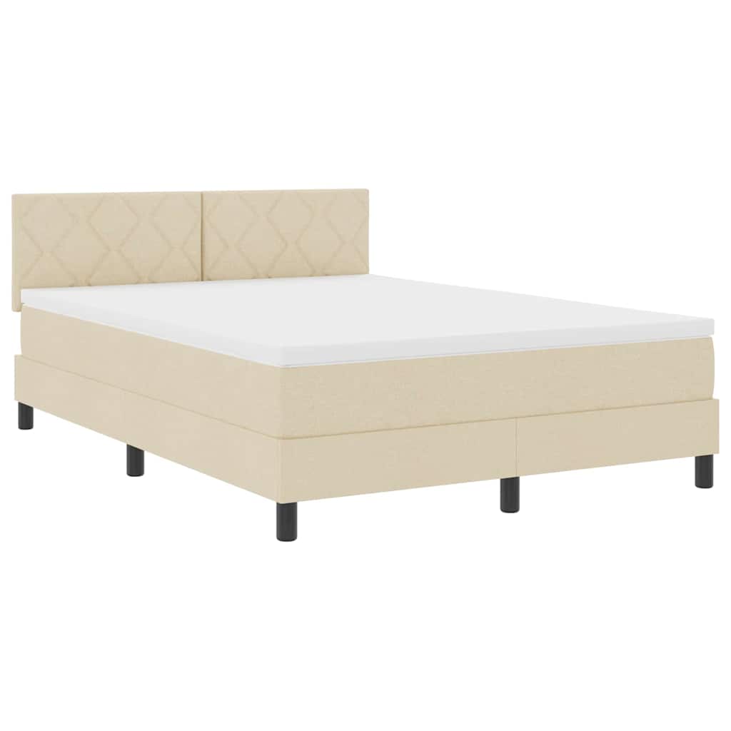 Boxrugós ágy párnával LED szalagokkal Krém 160 x 200 cm szövet