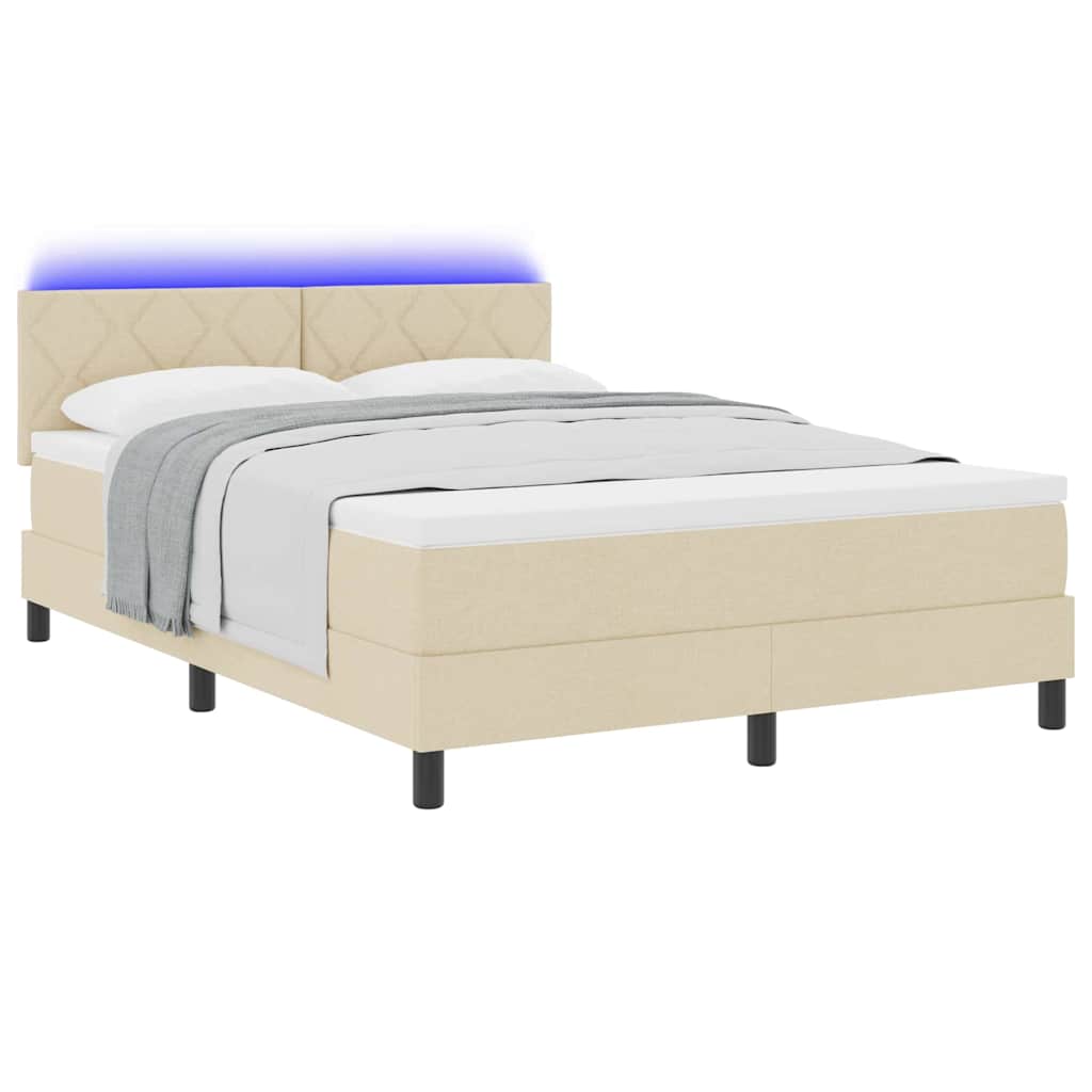 Boxrugós ágy párnával LED szalagokkal Krém 160 x 200 cm szövet