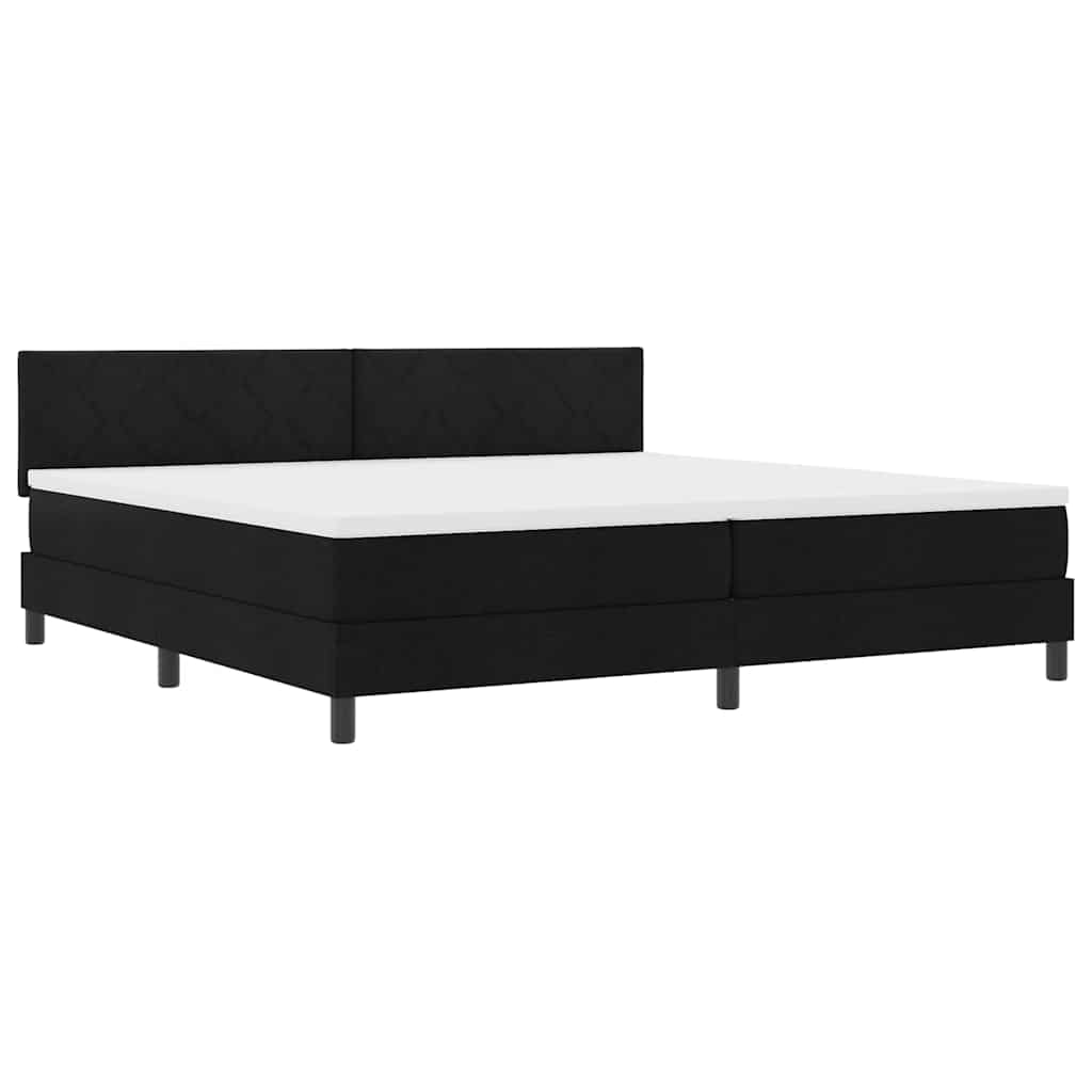 Boxrugós ágy matracmal leddel Fekete 200 x 200 cm szövet