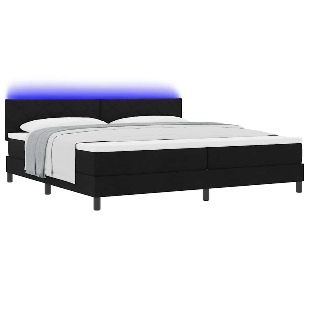 Boxrugós ágy matracmal leddel Fekete 200 x 200 cm szövet