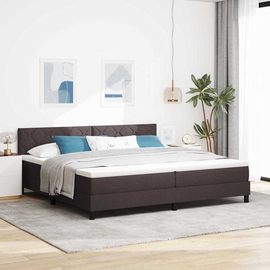 Boxrugós ágy matracmal leddel Sötét Barna 200 x 200 cm szövet