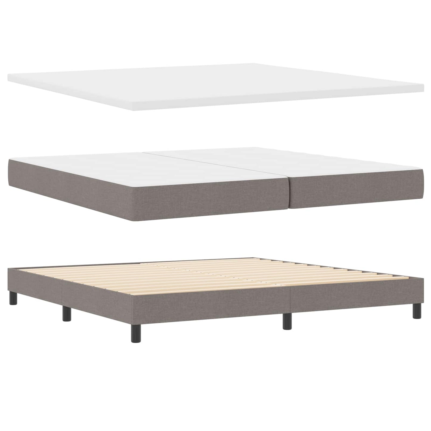 Boxrugós ágy párnával fejtámlával Tópszínű 200 x 200 cm szövet