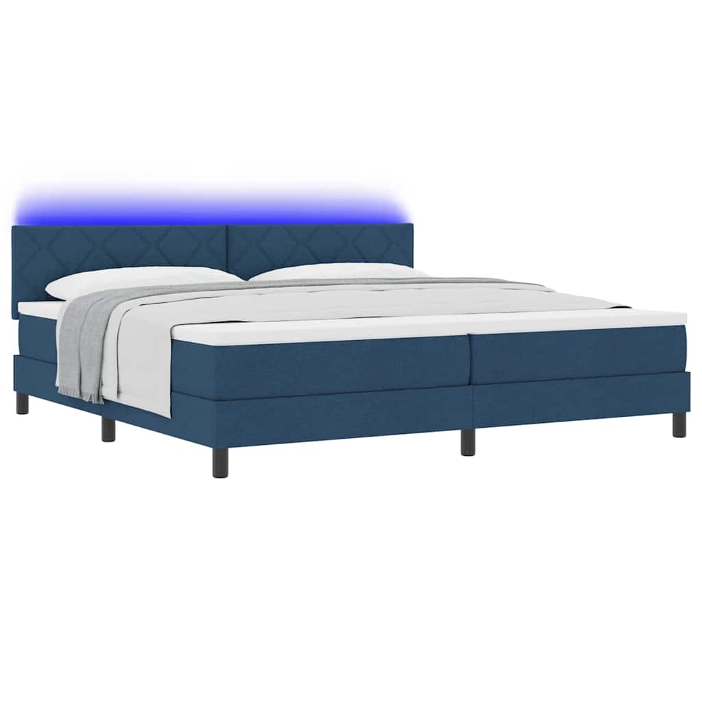 Boxrugós ágy párnával LED szalagokkal Kék 200 x 200 cm szövet