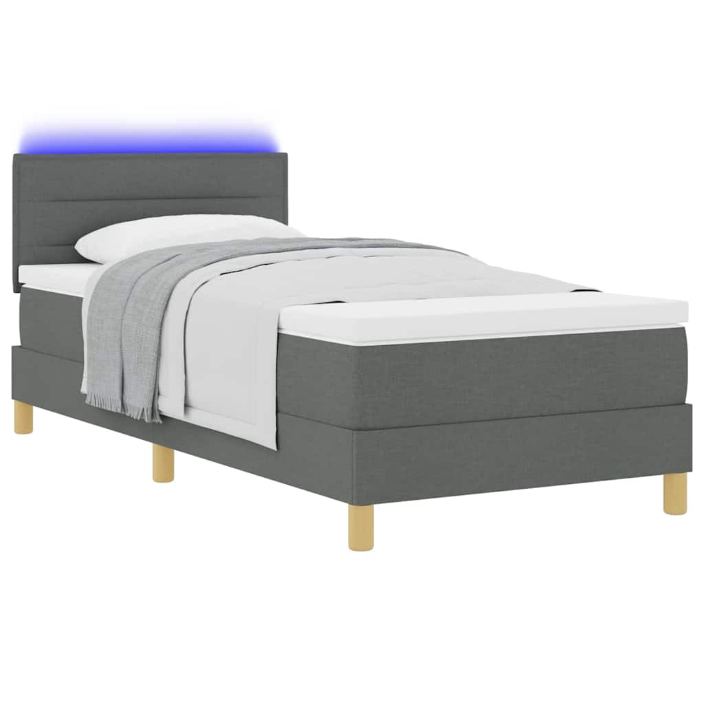 LED Box Spring Ágy párnával Sötétszürke 80 x 200 cm szövet