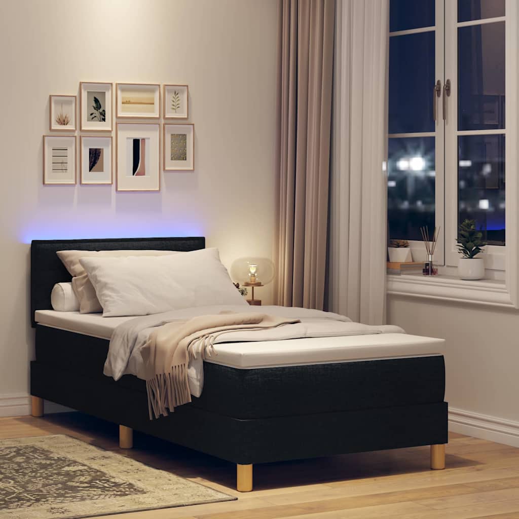 LED Box Spring Ágy LED szalagokkal Fekete 80 x 200 cm szövet