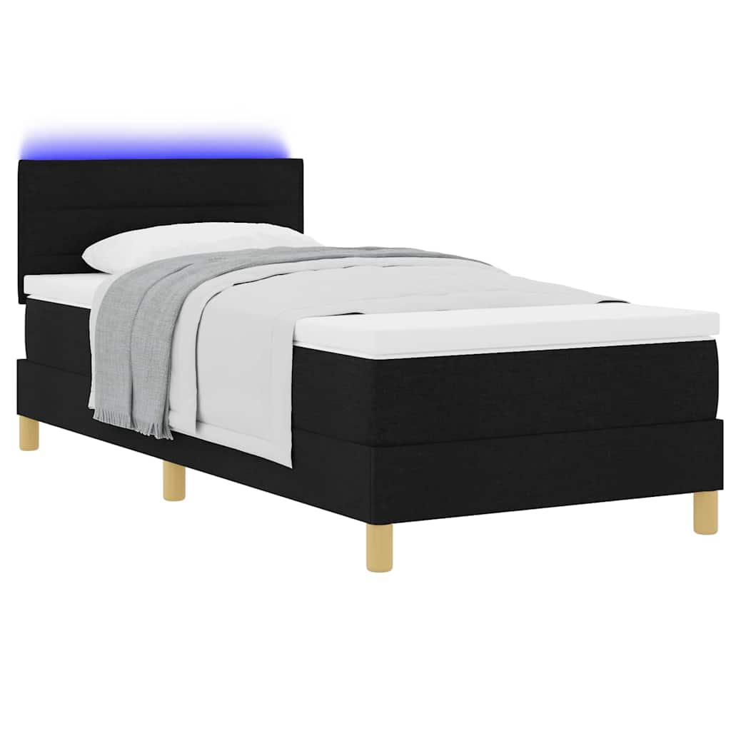 LED Box Spring Ágy LED szalagokkal Fekete 80 x 200 cm szövet