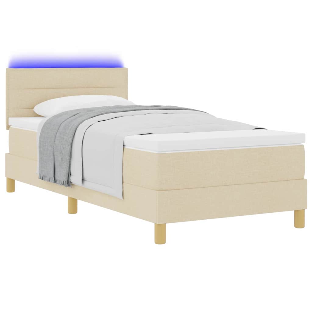 LED Box Spring Ágy LED szalagokkal Krém 80 x 200 cm szövet