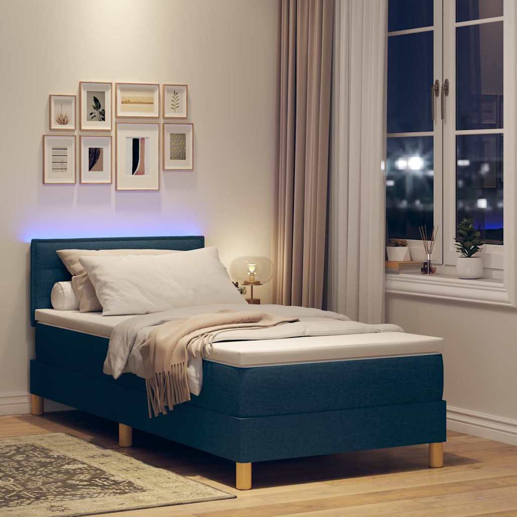 LED Box Spring Ágy LED szalagokkal Kék 90 x 190 cm szövet