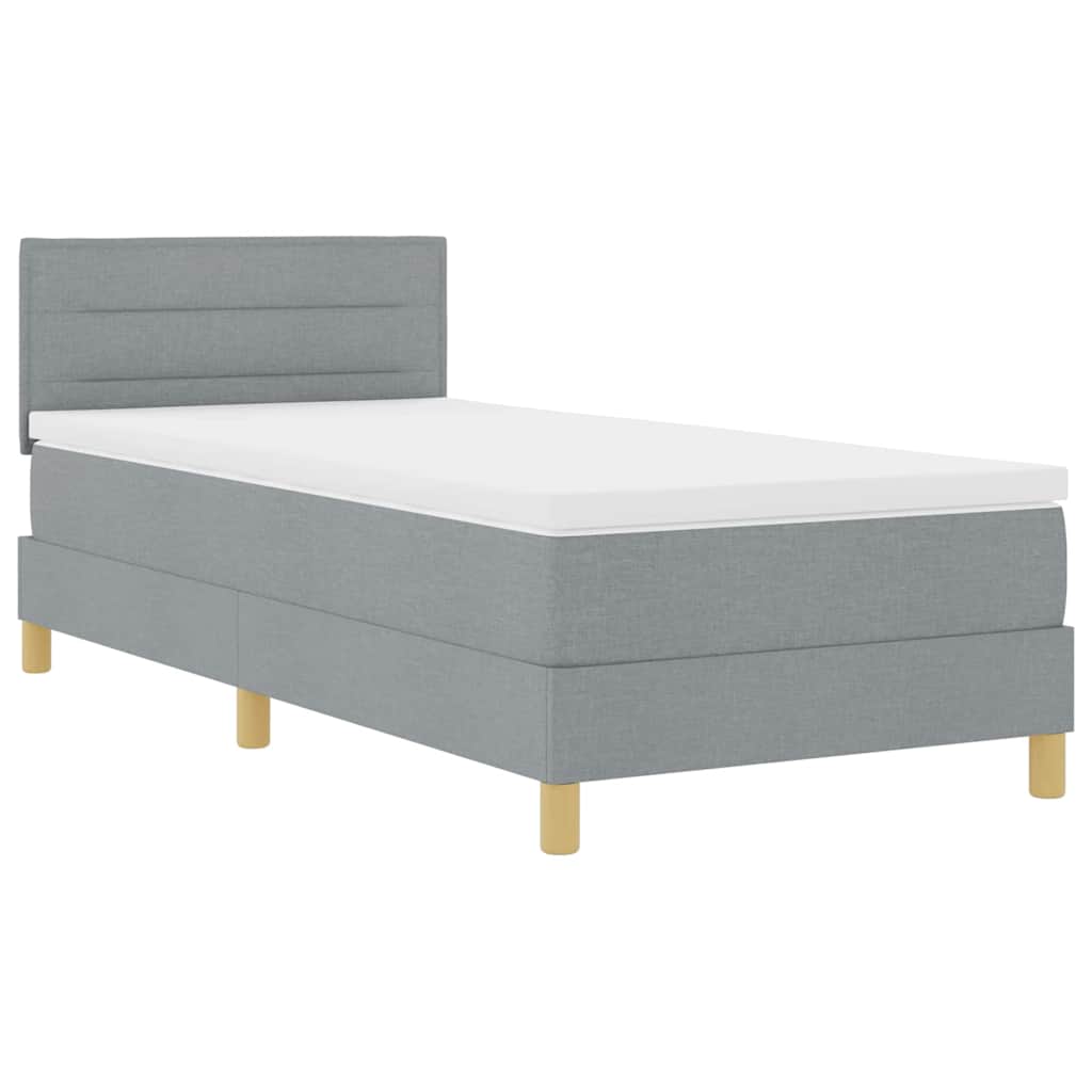LED Box Spring Ágy fejtámlával Világosszürke 90 x 200 cm szövet
